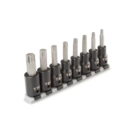 Tekton 1/2 Inch Drive Torx Impact Bit Socket Set with Rail, 8-Piece (T30-T70) SIB92102